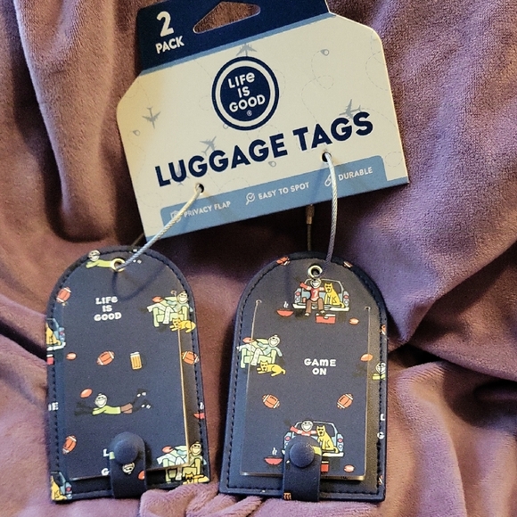 Life Is Good Football Themed Luggage Tag 2pc Set- Navy  Game On LI M - Picture 1 of 3